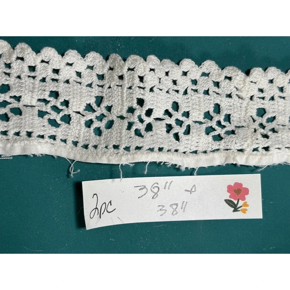 Vintage‎ White Crochet Lace Trim Lot 6pc Heart Satin Ribbon Junk Journal Sewing